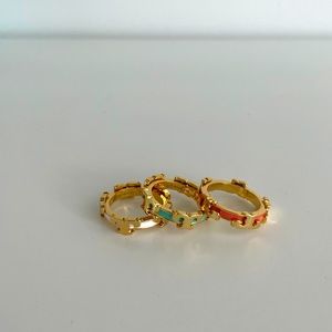 Tory Burch Serif -T Enamel Stackable Ring Set